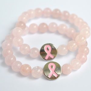 Breast Cancer Awareness Rose Quartz Beaded Bracelet